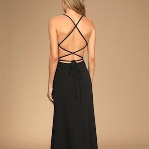 Lulus Be My Date Black Lace-Up Maxi Dress